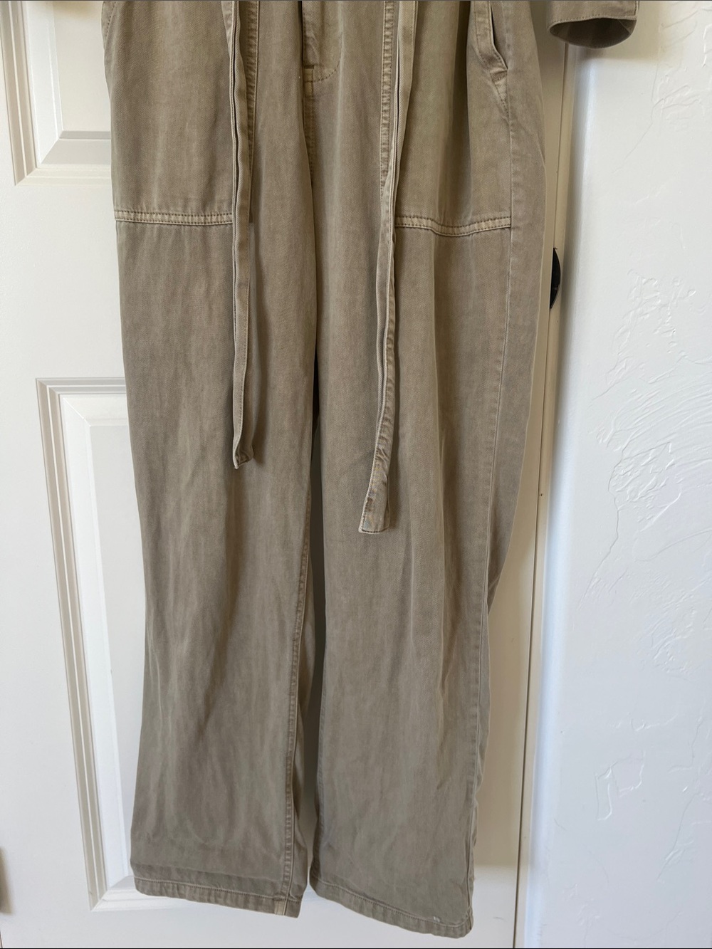 Lucky Brand Olive-Taupe Utility Jumpsuit with Waist Tie - Picture 6 of 15